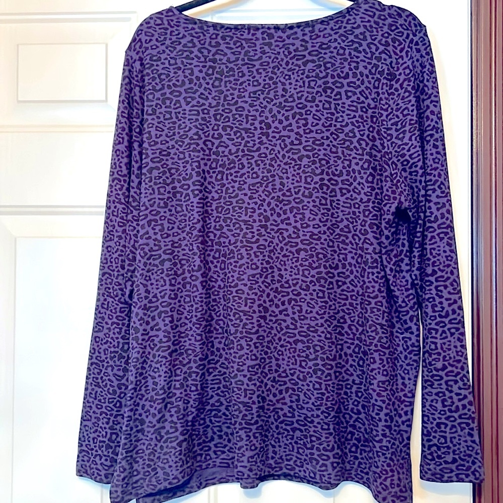 Mario Serrani Italy Animal Print Purple Black Tunic Top XL Lightweight Career - Picture 4 of 15